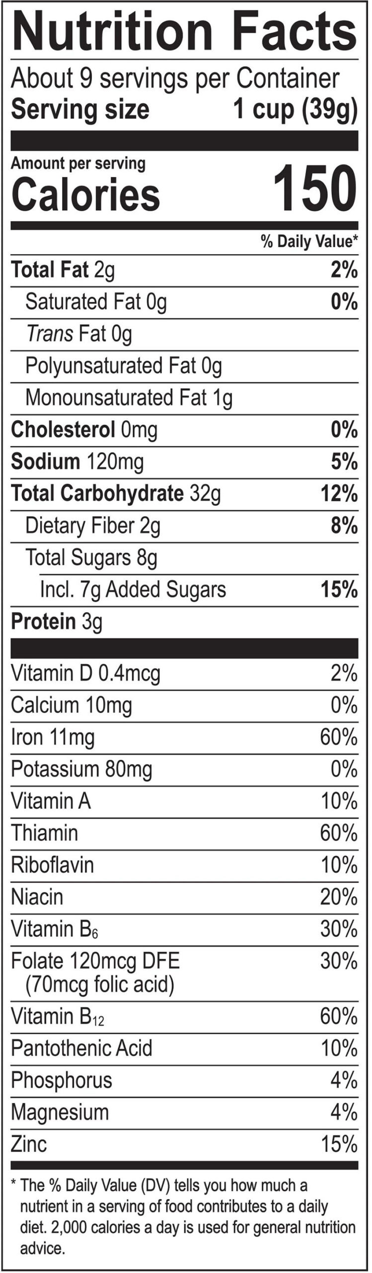 Honey Bunches of Oats Cinnamon Bunches cereal nutrition facts panel