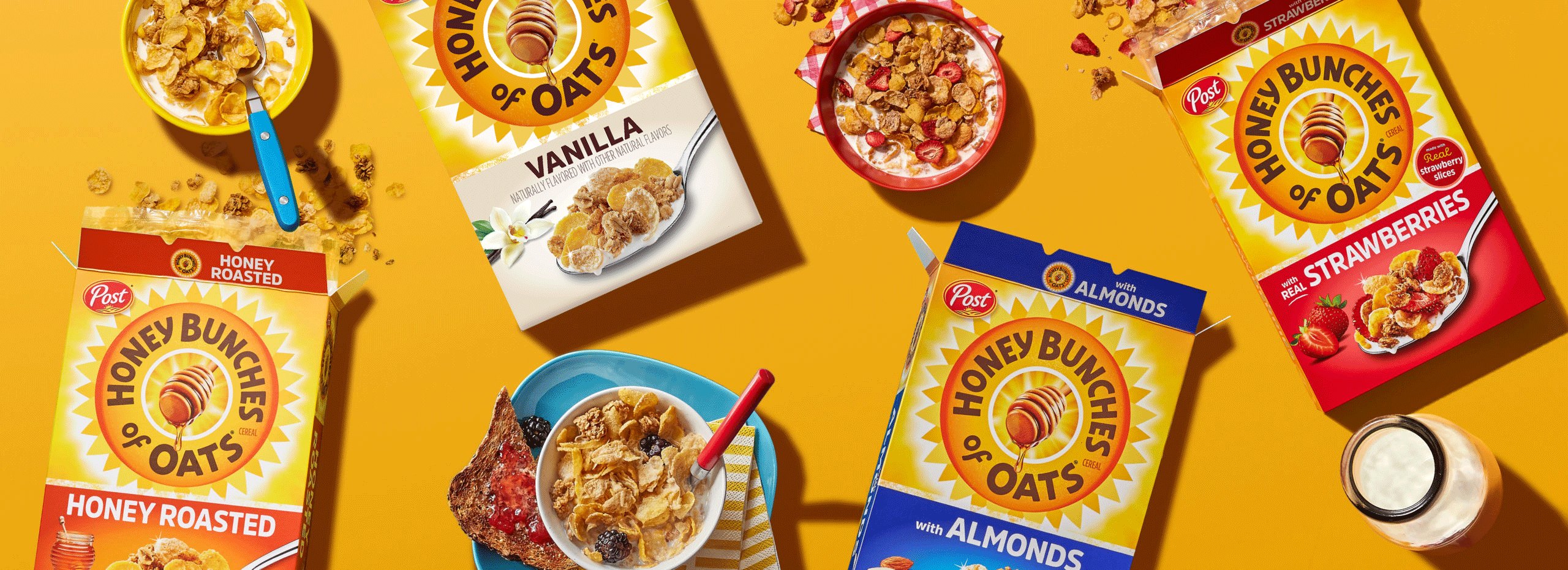 Honey Bunches of Oats cereal boxes