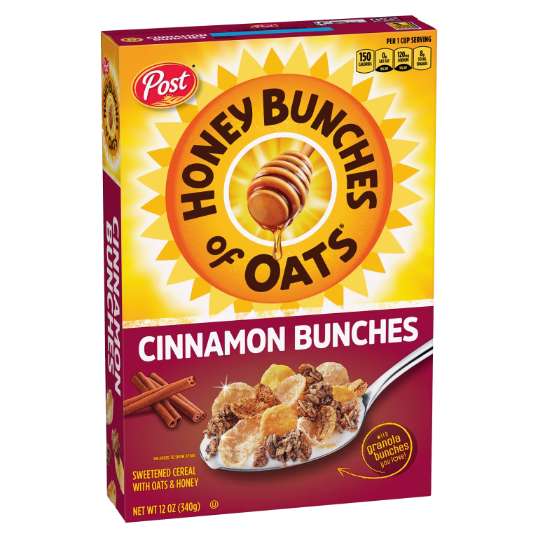 Honey Bunches of Oats™ Cinnamon Bunches cereal box